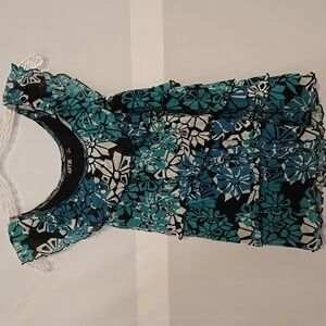 Apt.9 Top, Sz Sm, Ruffles, Power Mesh Fabric, Blue, Black, White, Sleeveless